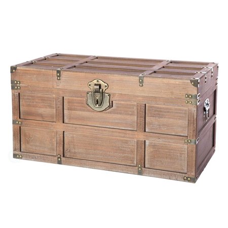 VINTIQUEWISE Wooden Rectangular Lined Rustic Storage Trunk with Latch, Medium QI003512M